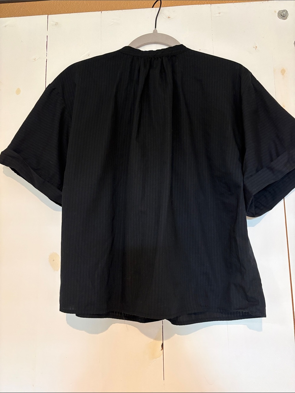 Black Cotton Short Sleeve Blouse - Picture 2 of 4